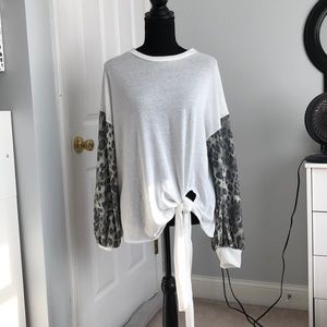 Leopard Sleeve Tie Top